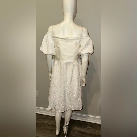 ADEAM Intermix “Wildflower” white eyelet lace off shoulder boho dress 0